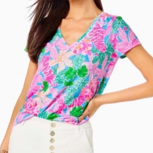 Lilly Pulitzer Etta V-Neck Top in Tigers Lair | size Large - Picture 6 of 8